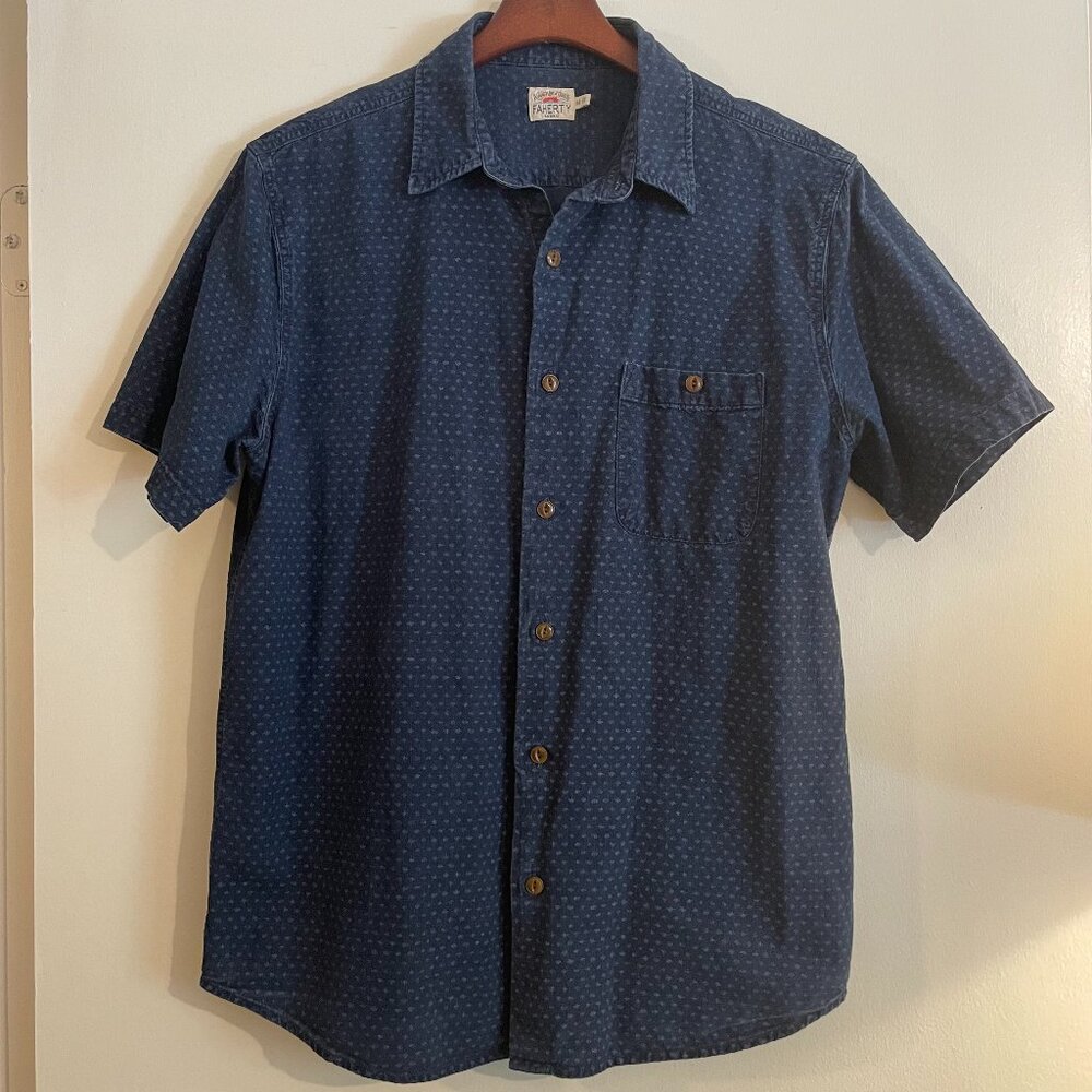 Faherty Coast Indigo Fleck Cotton Chambray Denim Button Shirt Medium